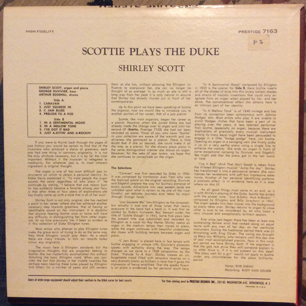 Shirley Scott : Scottie Plays The Duke (LP, Album, Mono)