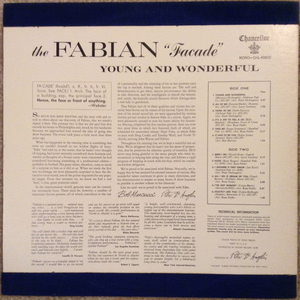 Fabian (6) : Young And Wonderful (LP, Album, Mono)