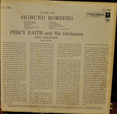 Percy Faith & His Orchestra, Earl Wrightson And Lois Hunt : A Night With Sigmund Romberg (LP, Album, Mono)
