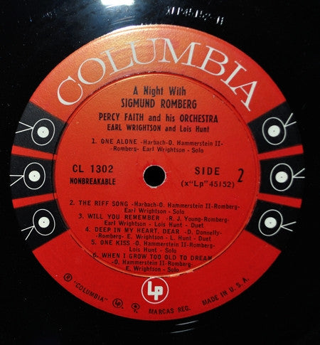 Percy Faith & His Orchestra, Earl Wrightson And Lois Hunt : A Night With Sigmund Romberg (LP, Album, Mono)