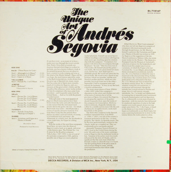 Andrés Segovia : The Unique Art Of Andres Segovia (LP, Album)