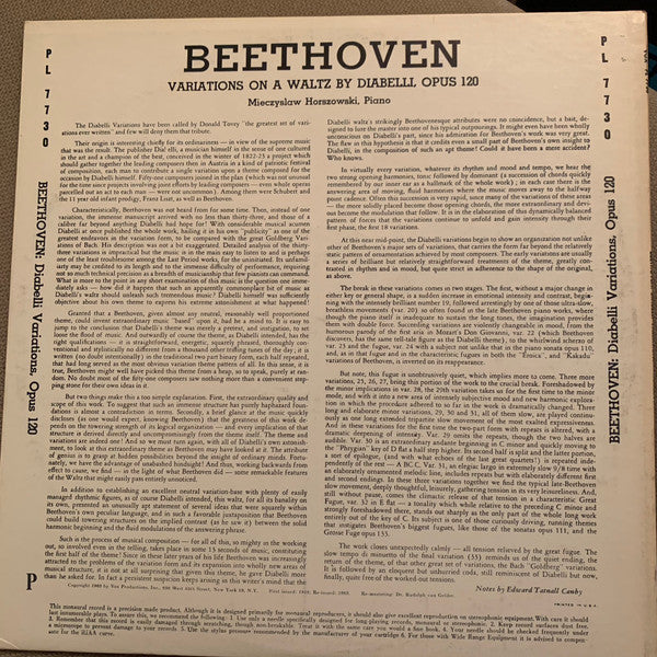 Ludwig van Beethoven - Mieczyslaw Horszowski : Diabelli Variations (LP, Album, Mono, RE)