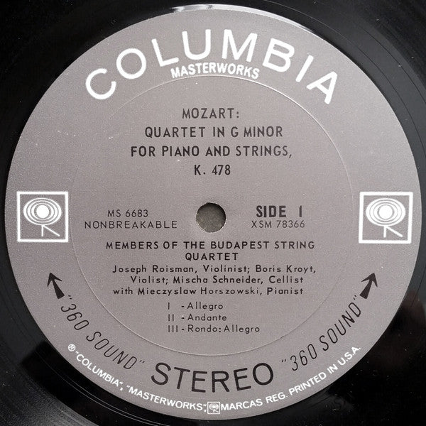 Wolfgang Amadeus Mozart - Mieczyslaw Horszowski And Budapest String Quartet : The Piano Quartets (LP, Album)