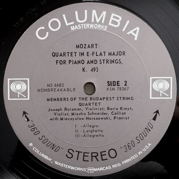 Wolfgang Amadeus Mozart - Mieczyslaw Horszowski And Budapest String Quartet : The Piano Quartets (LP, Album)