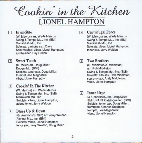 Lionel Hampton & His Big Band : Cookin' In The Kitchen (CD, Album, RE)