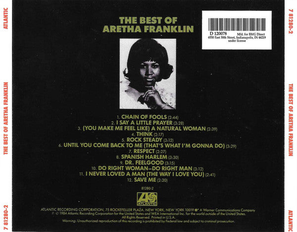 Aretha Franklin : The Best Of Aretha Franklin (CD, Comp, Club, RE)