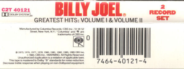 Billy Joel : Greatest Hits: Volume I & Volume II (Cass, Comp)