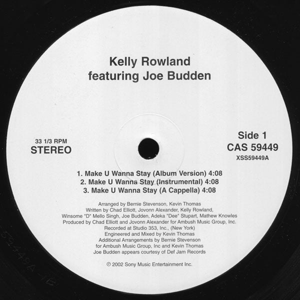 Kelly Rowland Featuring Joe Budden : Make U Wanna Stay (12", Promo)