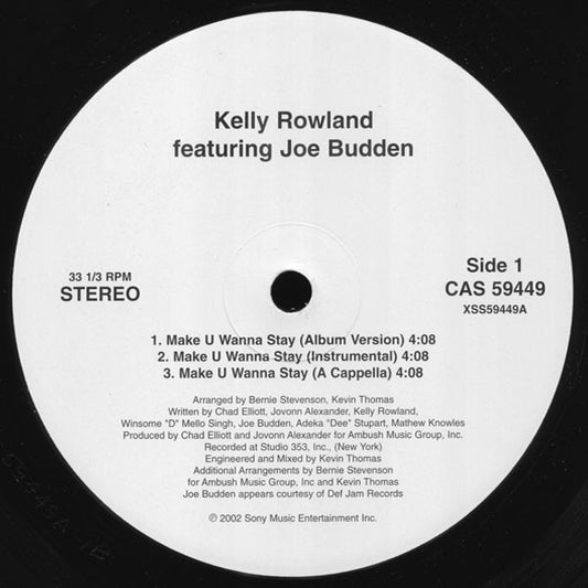 Kelly Rowland Featuring Joe Budden : Make U Wanna Stay (12", Promo)