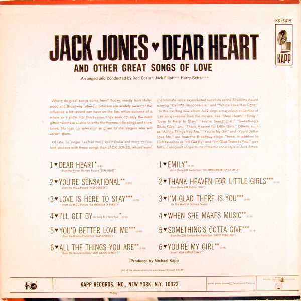 Jack Jones : Dear Heart (LP, Album)