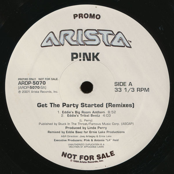 P!NK : Get The Party Started (Remixes) (12", Promo)