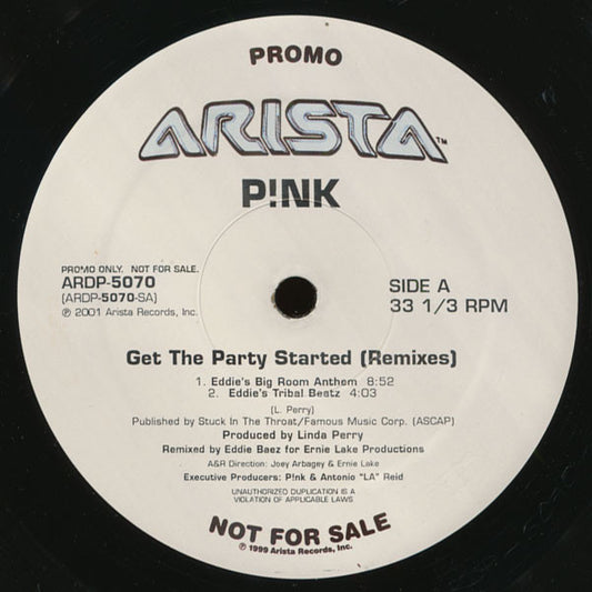 P!NK : Get The Party Started (Remixes) (12", Promo)