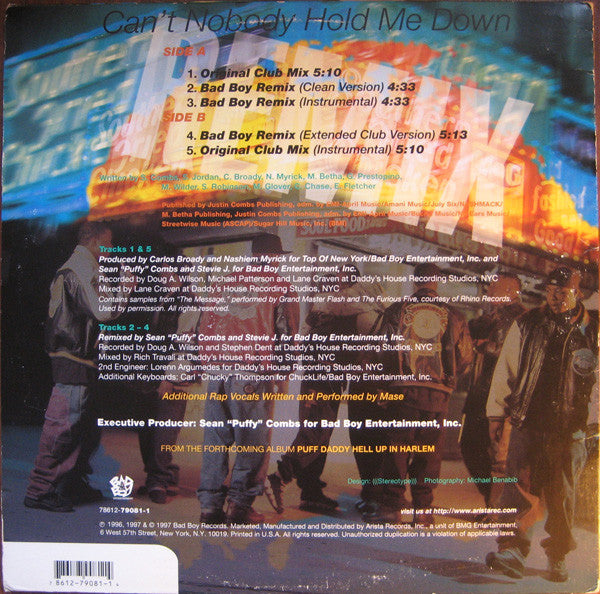 Puff Daddy : Can't Nobody Hold Me Down (Remix) (12")