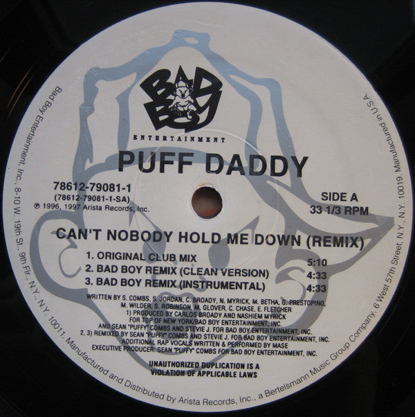 Puff Daddy : Can't Nobody Hold Me Down (Remix) (12")