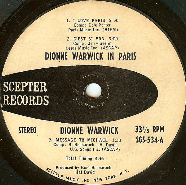 Dionne Warwick : Dionne Warwick In Paris (7", Jukebox)