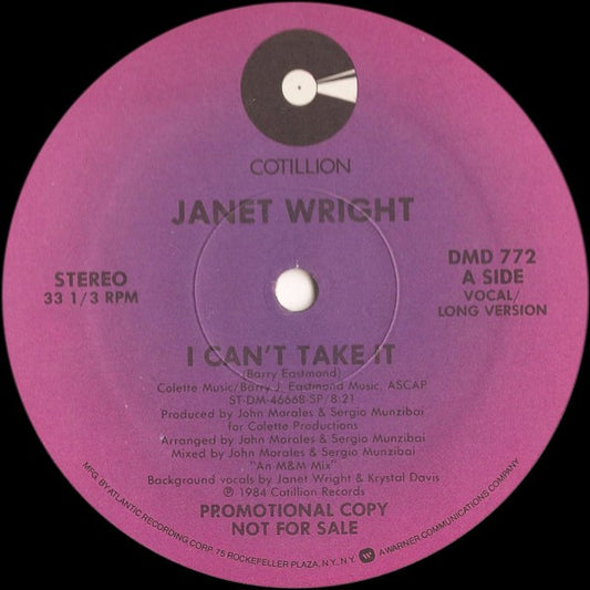 Janet Wright : I Can't Take It (12", Promo)