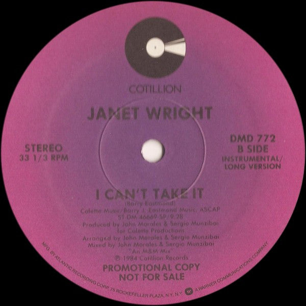 Janet Wright : I Can't Take It (12", Promo)