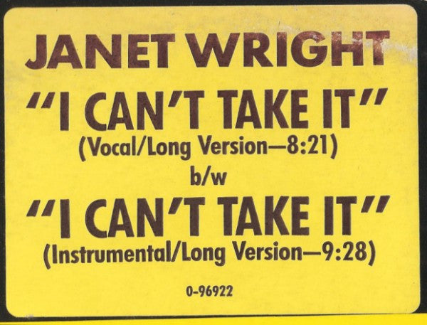 Janet Wright : I Can't Take It (12", Promo)