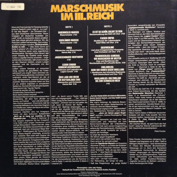 Various : Marschmusik Im Ill. Reich (1. Folge) (LP, Mono)