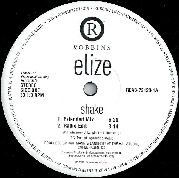 Elize : Shake (12", Single, Promo)