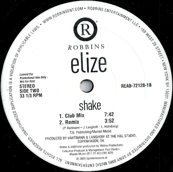 Elize : Shake (12", Single, Promo)