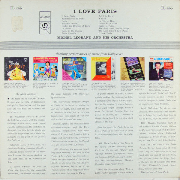 Michel Legrand Et Son Orchestre : I Love Paris (LP, Album, Mono, RP)