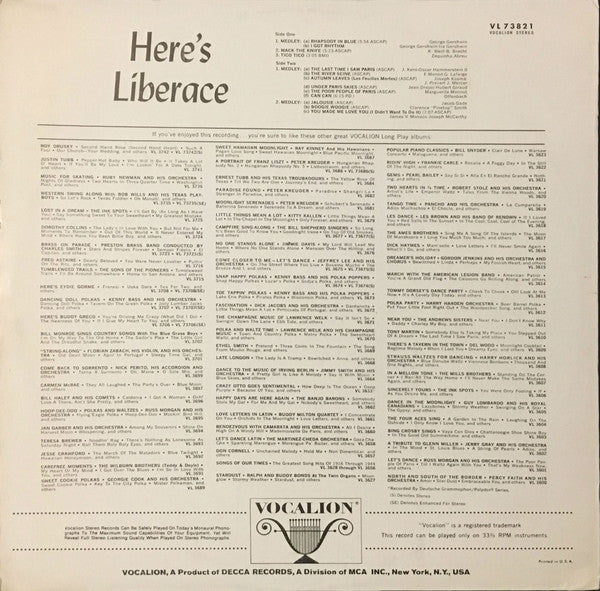 Liberace : Here's Liberace (LP, Album)