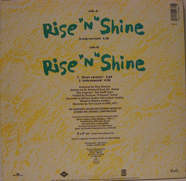 Kool Moe Dee Featuring KRS-One And Chuck D : Rise 'N' Shine (12")