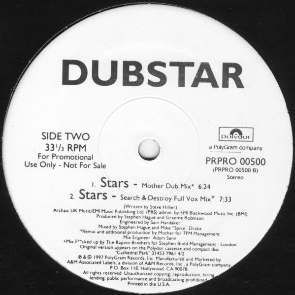 Dubstar (2) : Stars (12", Promo)