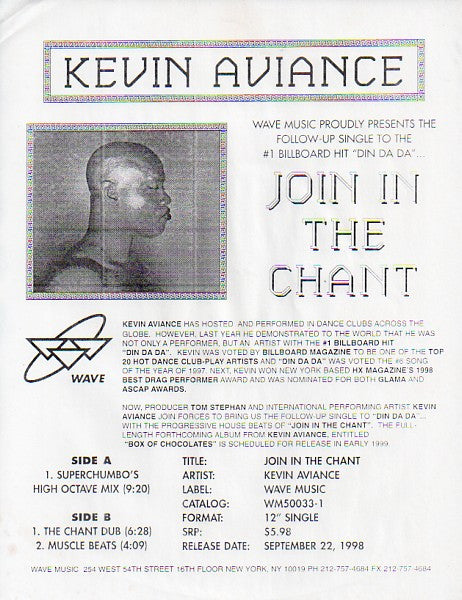 Kevin Aviance : Join In The Chant (12", TP, Sti)