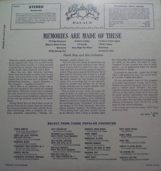 David Rose & His Orchestra : Memories Are Made Of These (LP, Ste)