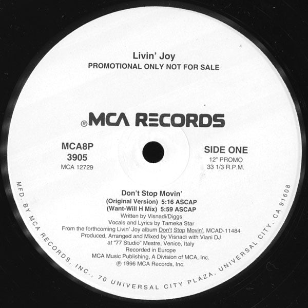 Livin' Joy : Don't Stop Movin' (12", Promo)