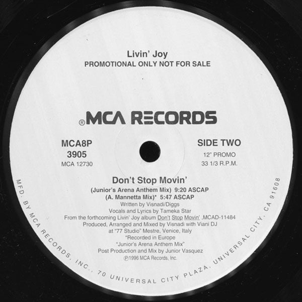 Livin' Joy : Don't Stop Movin' (12", Promo)