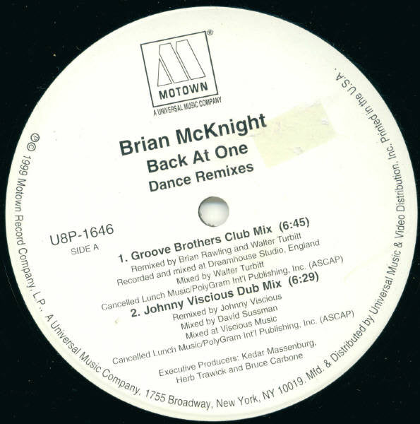 Brian McKnight : Back At One (Dance Remixes) (12", Promo)