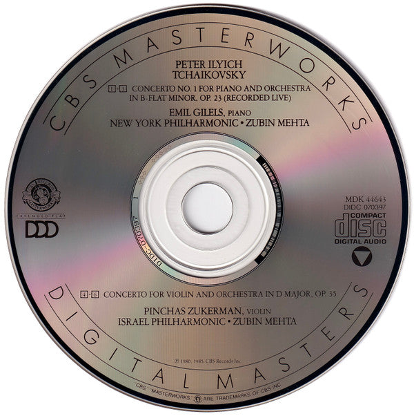 Pyotr Ilyich Tchaikovsky, Emil Gilels, Pinchas Zukerman, Zubin Mehta : Piano Concerto, Violin Concerto (CD, Comp, RE)