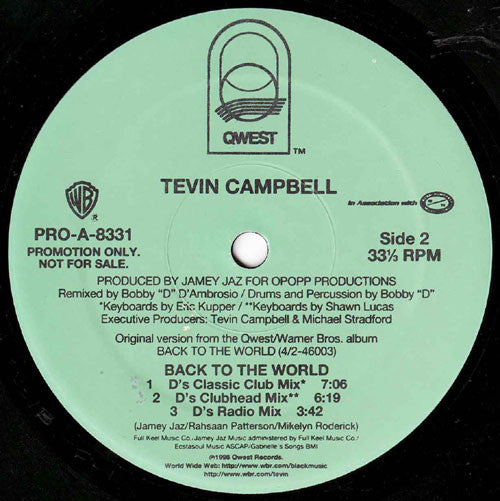 Tevin Campbell : Back To The World (12", Promo)