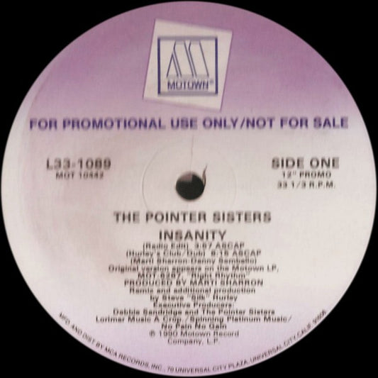 Pointer Sisters : Insanity (12", Single, Promo)