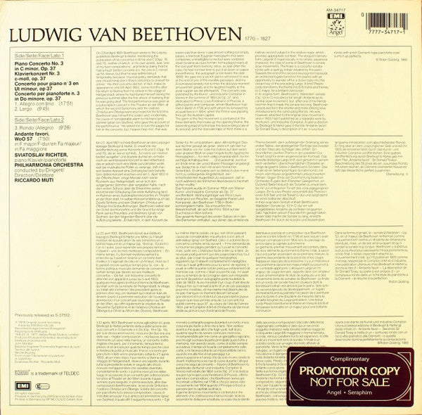 Sviatoslav Richter, Riccardo Muti, Ludwig van Beethoven, Philharmonia Orchestra : Klavierkonzert / Piano Concerto No. 3  (LP, RE)