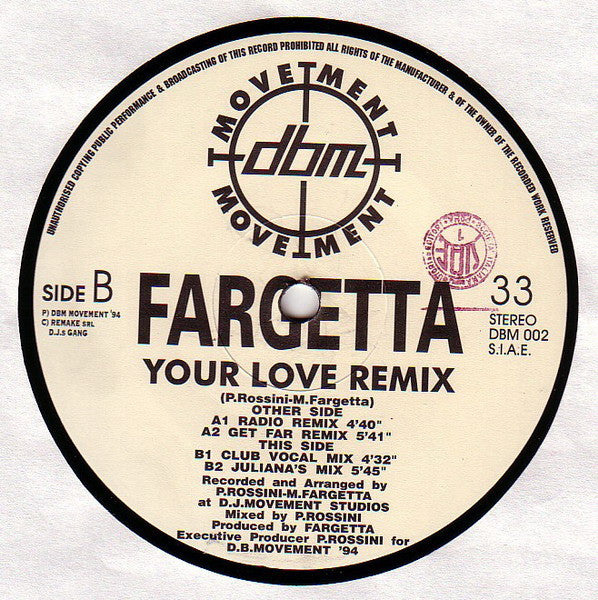 Fargetta : Your Love (Remixes) (12")