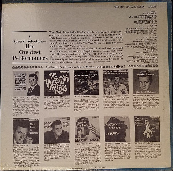Mario Lanza : The Best Of Mario Lanza (LP, Comp, Mono)