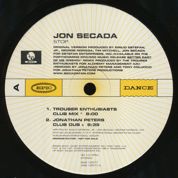 Jon Secada : Stop (Promo #2) (12", Promo)