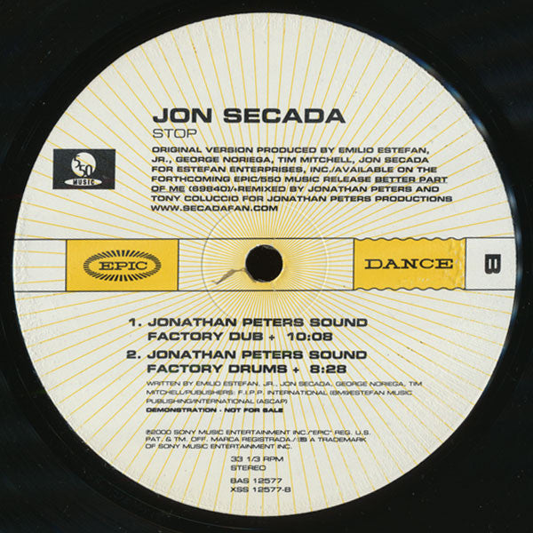 Jon Secada : Stop (Promo #2) (12", Promo)