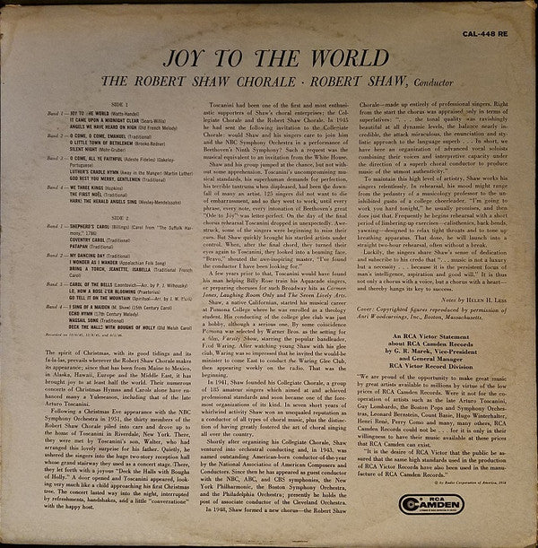 The Robert Shaw Chorale : Joy To The World (LP, Mono)