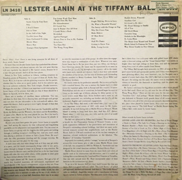 Lester Lanin And His Orchestra : At The Tiffany Ball (LP)