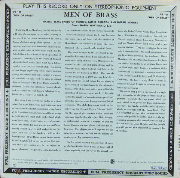 Massed Brass Bands Of Fodens, Fairey Aviation & Morris Motors, Harry Mortimer : Men Of Brass (LP, Blu)