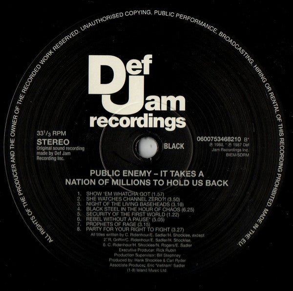 Public Enemy : It Takes A Nation Of Millions To Hold Us Back (LP, Album, RE, 180)