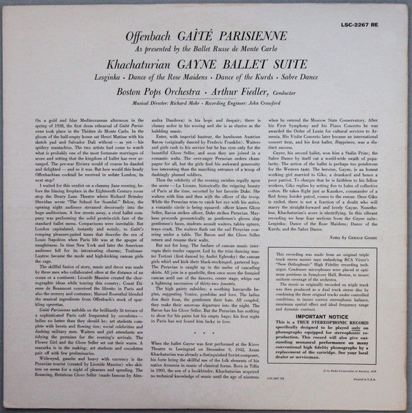 Jacques Offenbach, Aram Khatchaturian, The Boston Pops Orchestra, Arthur Fiedler : Gaîté Parisienne / Gayne Ballet Suite (LP, Album, Ind)