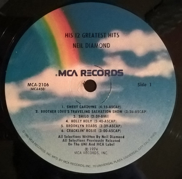 Neil Diamond : His 12 Greatest Hits (LP, Comp, RE, Blu)