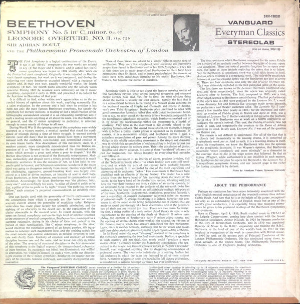 Ludwig van Beethoven - Sir Adrian Boult And  The Philharmonic Promenade Orchestra : Symphony No. 5 In C Minor, Op. 67 / Leonore Overture No. 3, Op. 72b (LP)