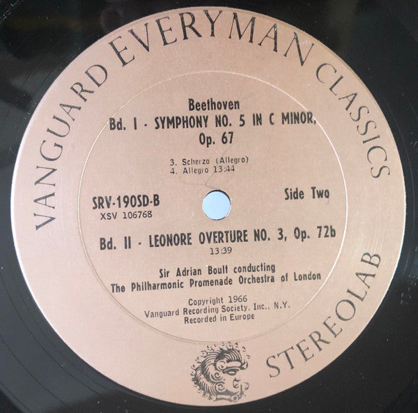 Ludwig van Beethoven - Sir Adrian Boult And  The Philharmonic Promenade Orchestra : Symphony No. 5 In C Minor, Op. 67 / Leonore Overture No. 3, Op. 72b (LP)